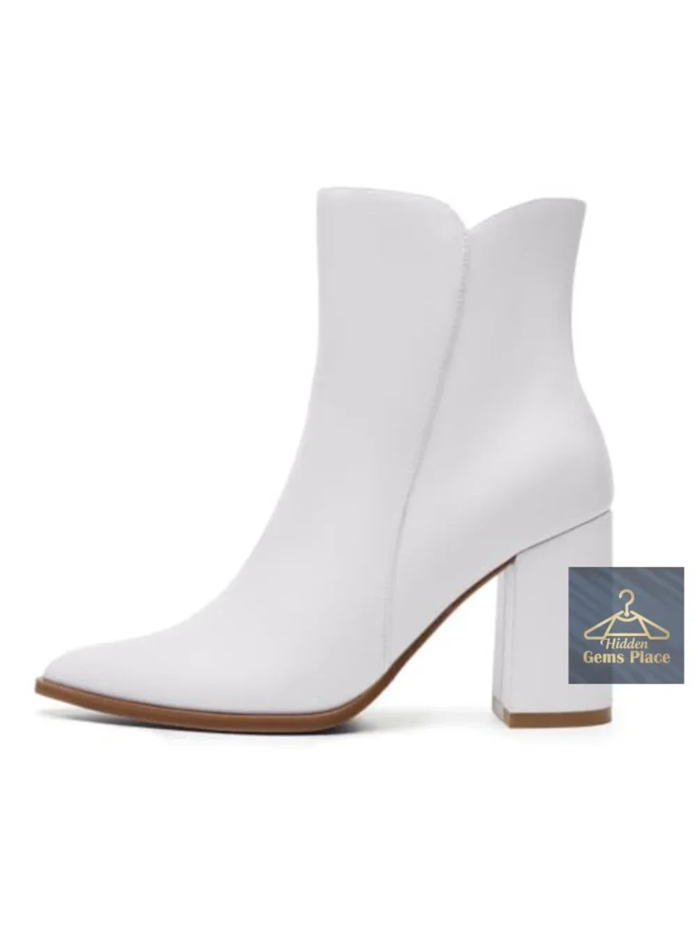 Chunky High Heel Pointed Toe Ankle Booties with Side Zipper